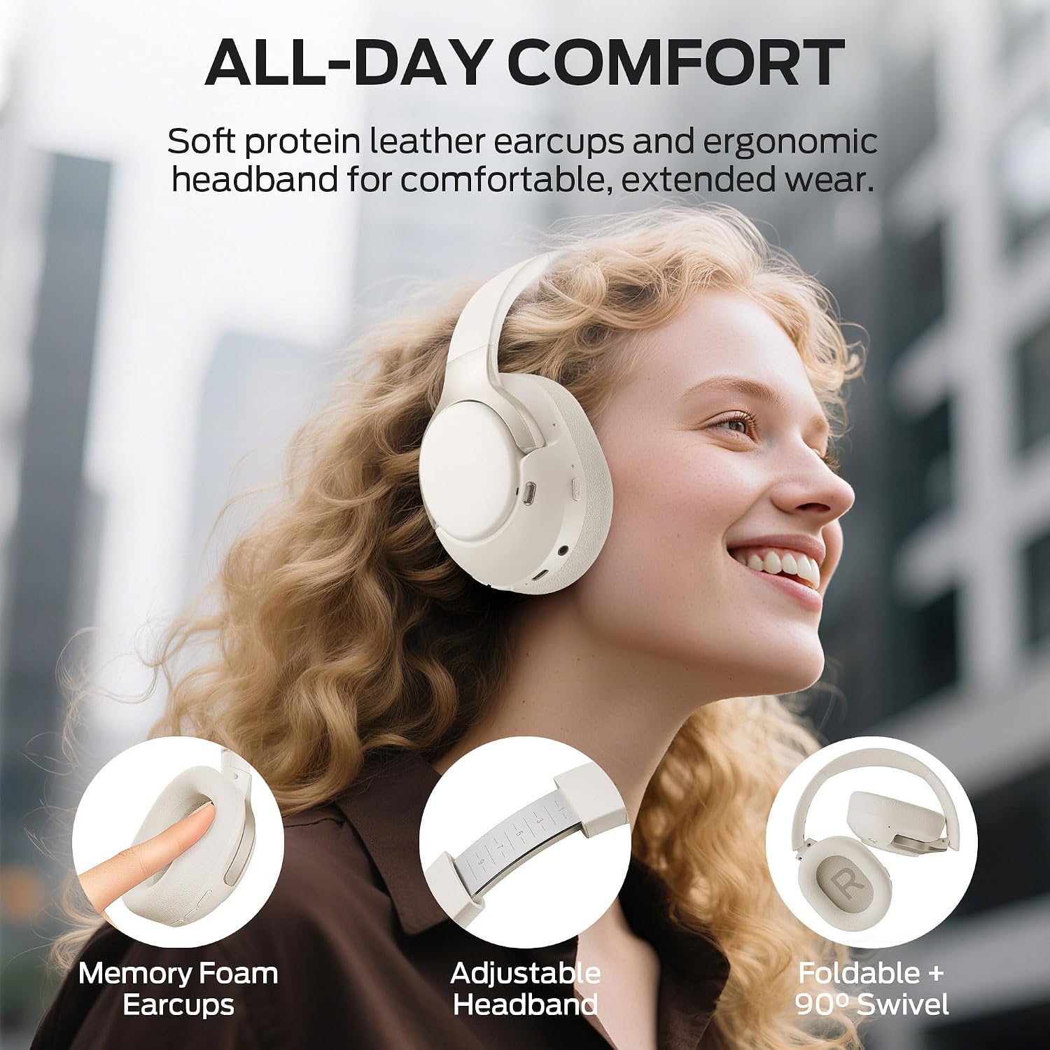 Oraolo Persona 5th ANC-Wireless Bluetooth Over-Ear Headphones with Microphone, 70H Playtime, Bluetooth 6.0, Comfortable and Foldable Design - Image 5