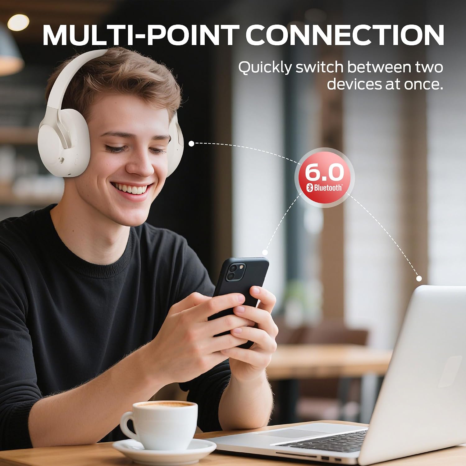Oraolo Persona 5th ANC-Wireless Bluetooth Over-Ear Headphones with Microphone, 70H Playtime, Bluetooth 6.0, Comfortable and Foldable Design - Image 7