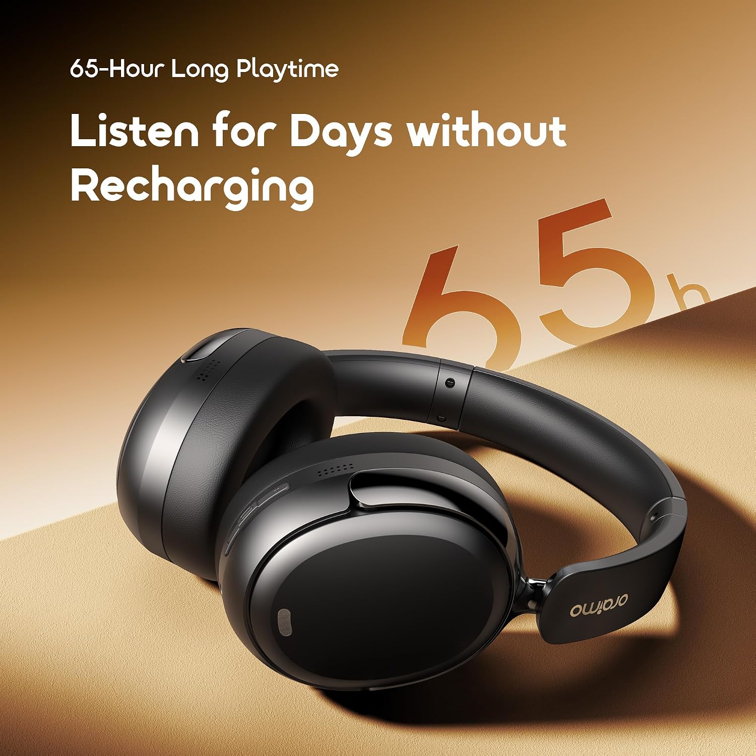 Oraimo Bluetooth Headphones Active Noise Cancelling, 65H Playtime, 3 EQ Modes, Deep Bass, Bluetooth 5.4, Wireless Over-Ear Headphones with Microphone for Office Travel, Black | 360 Spatial Sound & Deep Bass, Waterproof ENC Dual-Mic Clear Calls, Bluetooth 5.4 & 3.5mm AUX Dual Model - Image 3