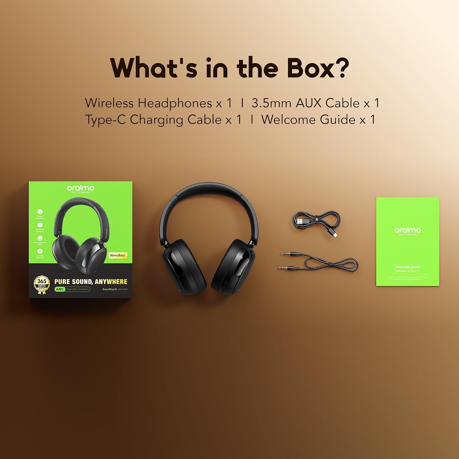 Oraimo Bluetooth Headphones Active Noise Cancelling, 65H Playtime, 3 EQ Modes, Deep Bass, Bluetooth 5.4, Wireless Over-Ear Headphones with Microphone for Office Travel, Black | 360 Spatial Sound & Deep Bass, Waterproof ENC Dual-Mic Clear Calls, Bluetooth 5.4 & 3.5mm AUX Dual Model - Image 8