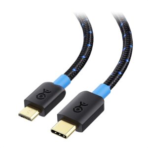 Cable Matters Braided USB C to Micro USB Cable, 3.3ft, Black | 3A/15W Charging, 480Mbps Data, Micro-B USB 2.0, for Controllers, Cameras, GPS and Dash Cams
