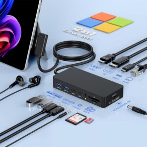 Surface Dock Triple Displays 4K HDMI+DP+Thunderbolt 4, 12 in 1 Surface Docking Station with 120W Power Adapter for Surface Pro 12/11/10/9/8/X/7/6/5, Surface Book Go, Surface Laptop, Surface Go Dock
